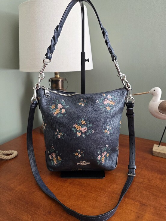 Coach Handbags - Coach 91022 Mini Abby Duffle Rose Bouquet Print Navy Leather Crossbody Bag